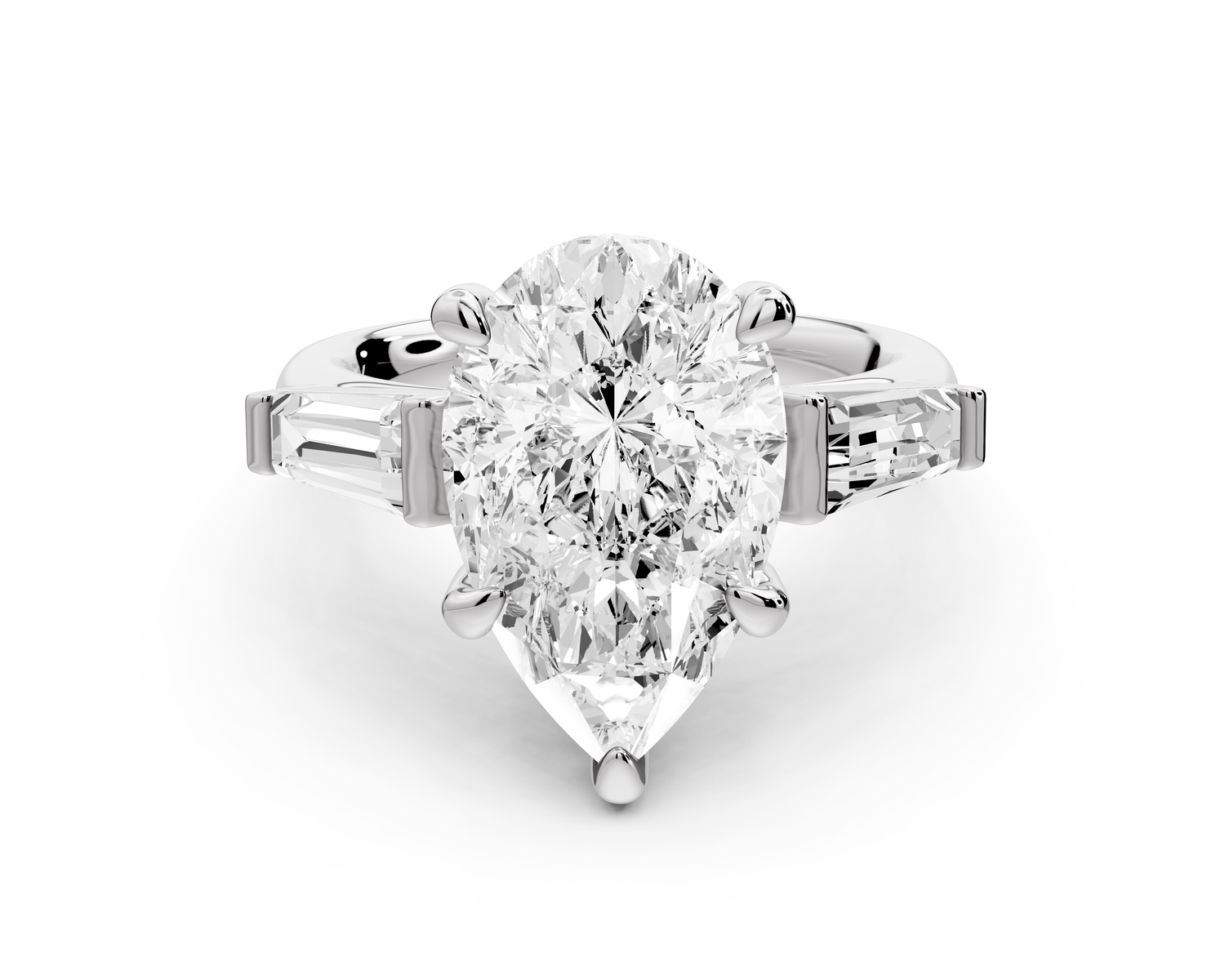 Naomi - 4ct 14k white gold pear diamond with Tapered Baguettes side stones Engagement Ring