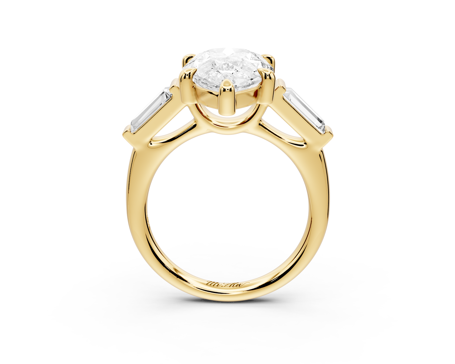 Naomi - 4ct 14k yellow gold pear diamond with Tapered Baguettes side stones Engagement Ring