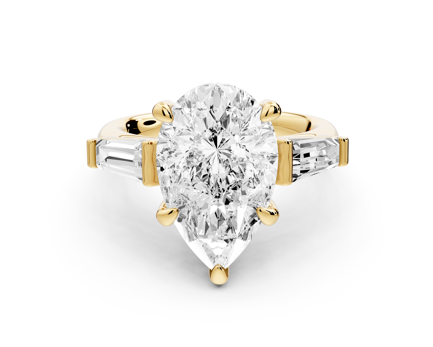 Naomi - 4ct 14k yellow gold pear diamond with Tapered Baguettes side stones Engagement Ring