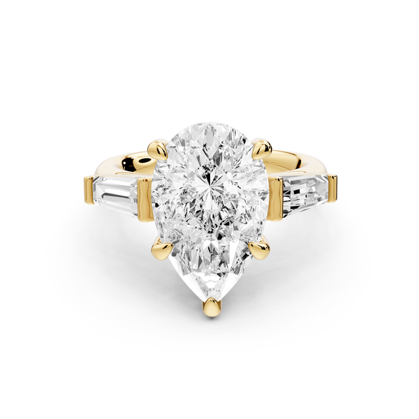Naomi - 4ct 14k yellow gold pear diamond with Tapered Baguettes side stones Engagement Ring