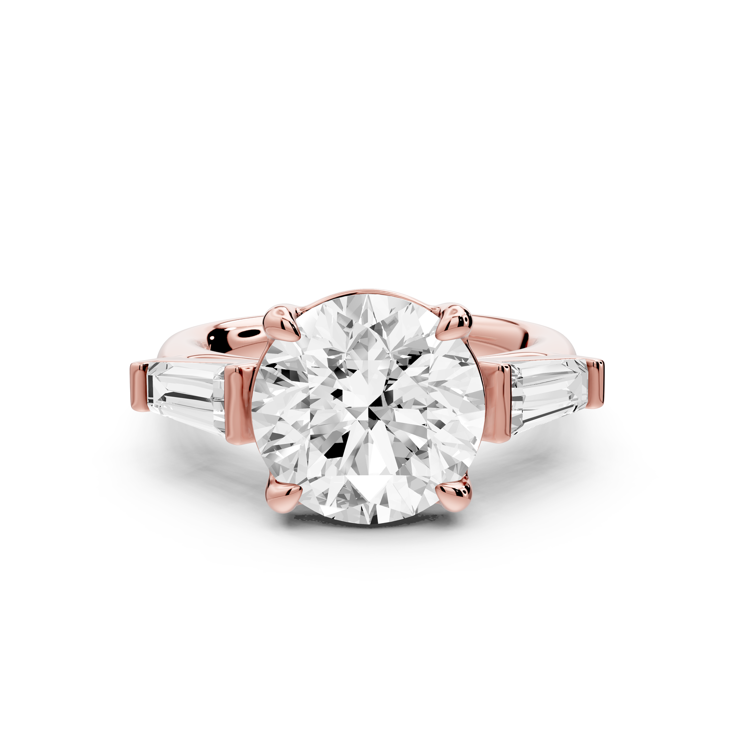 Naomi - 4ct 14k rose gold round diamond with Tapered Baguettes side stones Engagement Ring
