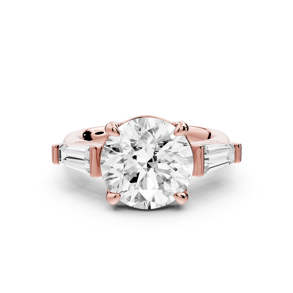 Naomi - 4ct 14k rose gold round diamond with Tapered Baguettes side stones Engagement Ring