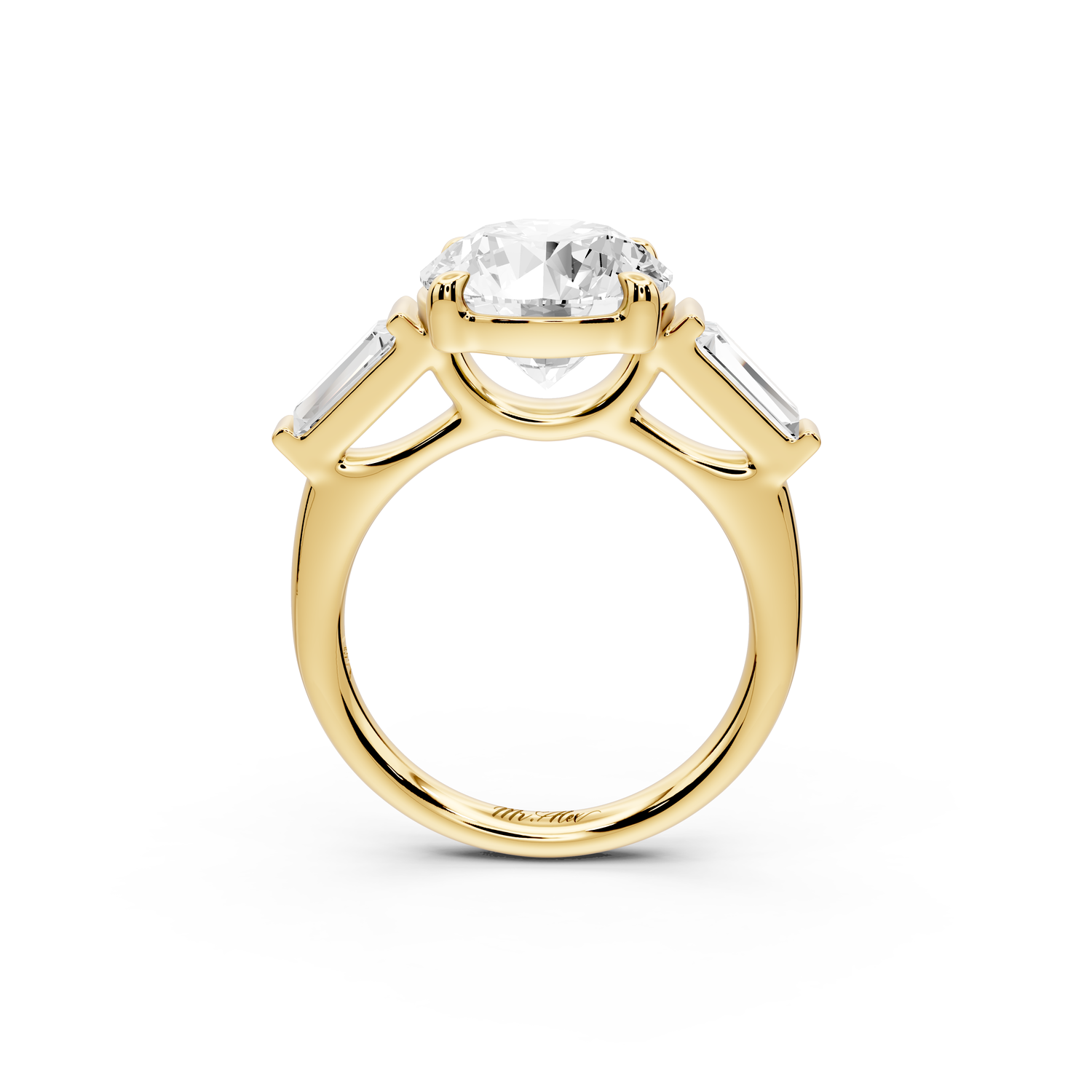 Naomi - 4ct 14k yellow gold round diamond with Tapered Baguettes side stones Engagement Ring