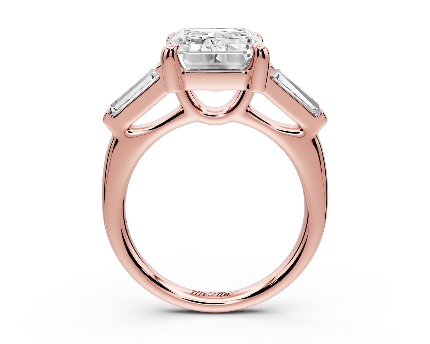 Naomi - 5ct 14k rose gold emerald diamond with Tapered Baguettes side stones Engagement Ring