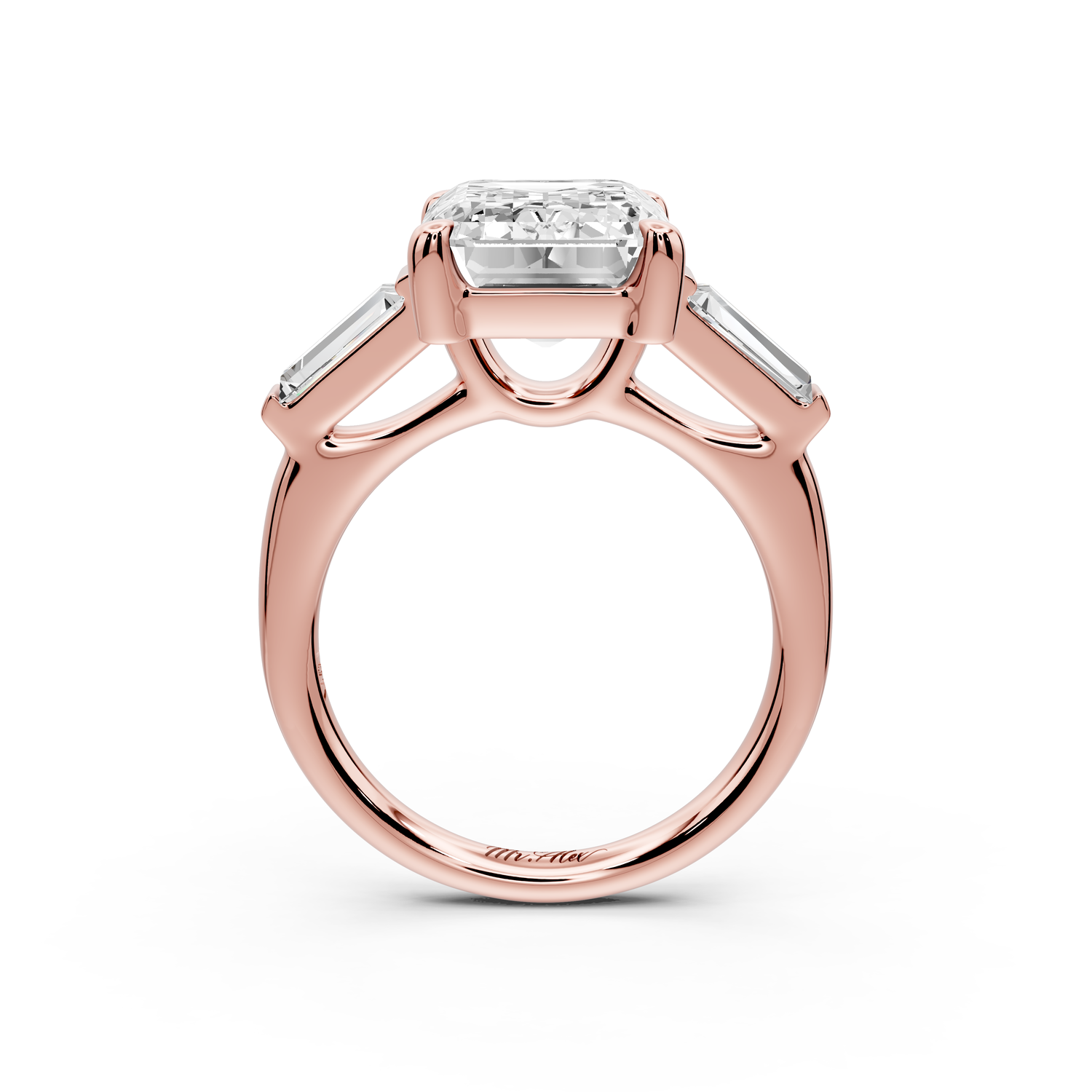 Naomi - 5ct 14k rose gold emerald diamond with Tapered Baguettes side stones Engagement Ring