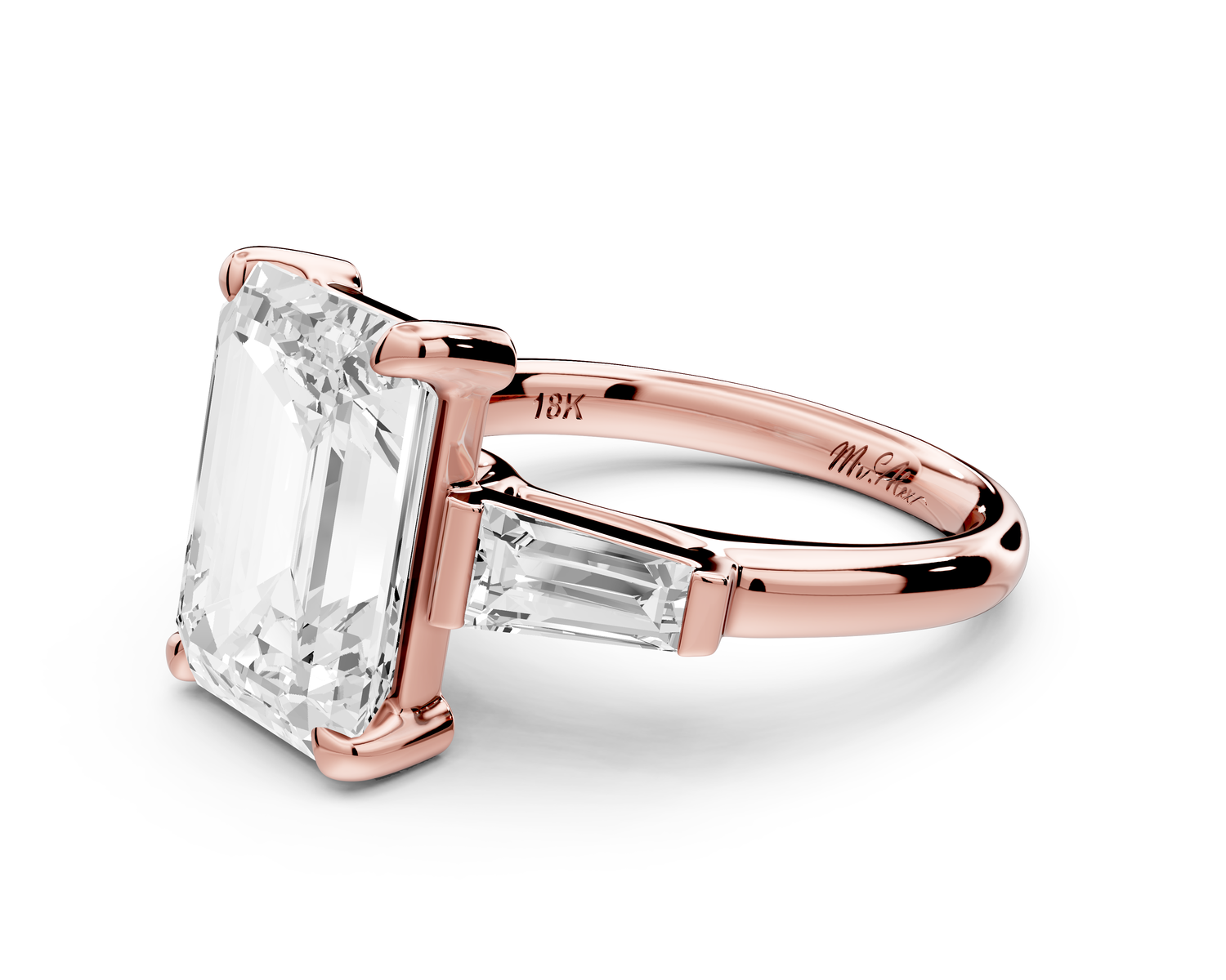 Naomi - 5ct 14k rose gold emerald diamond with Tapered Baguettes side stones Engagement Ring