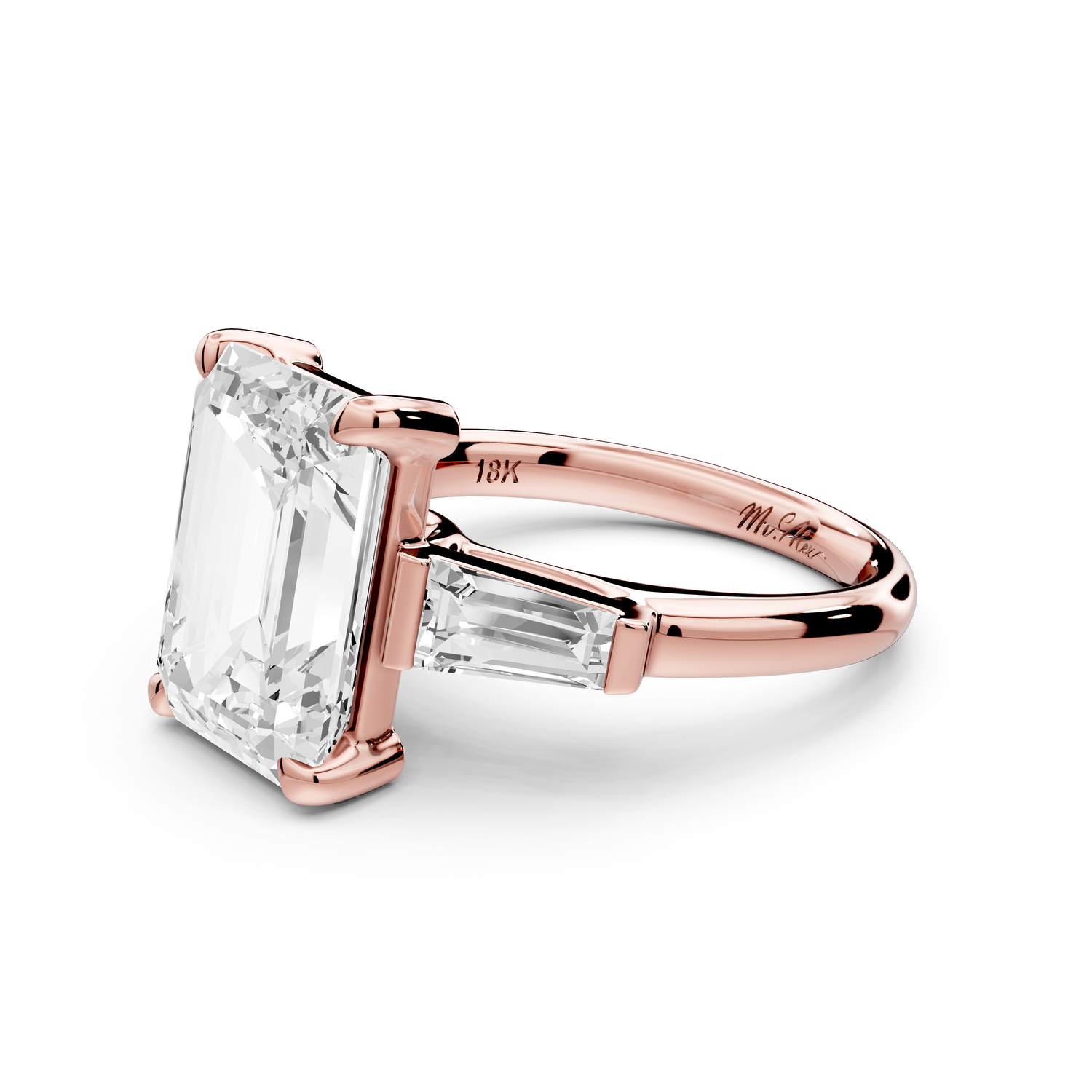 Naomi - 5ct 14k rose gold emerald diamond with Tapered Baguettes side stones Engagement Ring