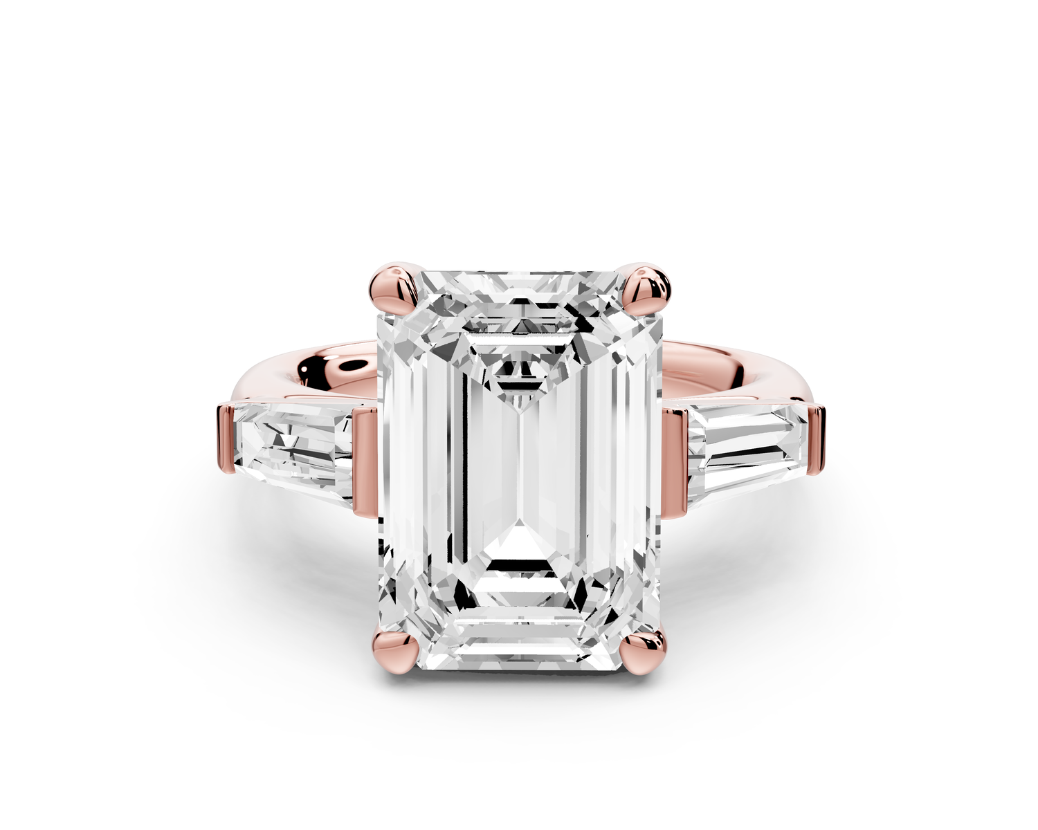 Naomi - 5ct 14k rose gold emerald diamond with Tapered Baguettes side stones Engagement Ring