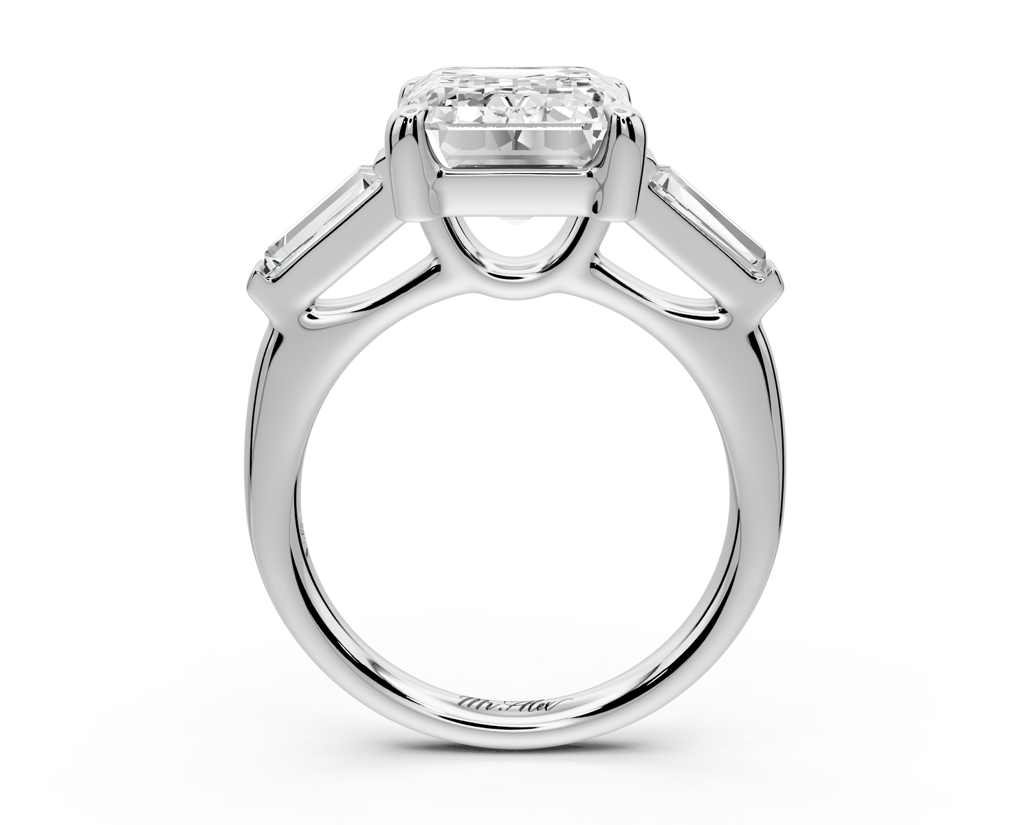 Naomi - 5ct 14k white gold emerald diamond with Tapered Baguettes side stones Engagement Ring
