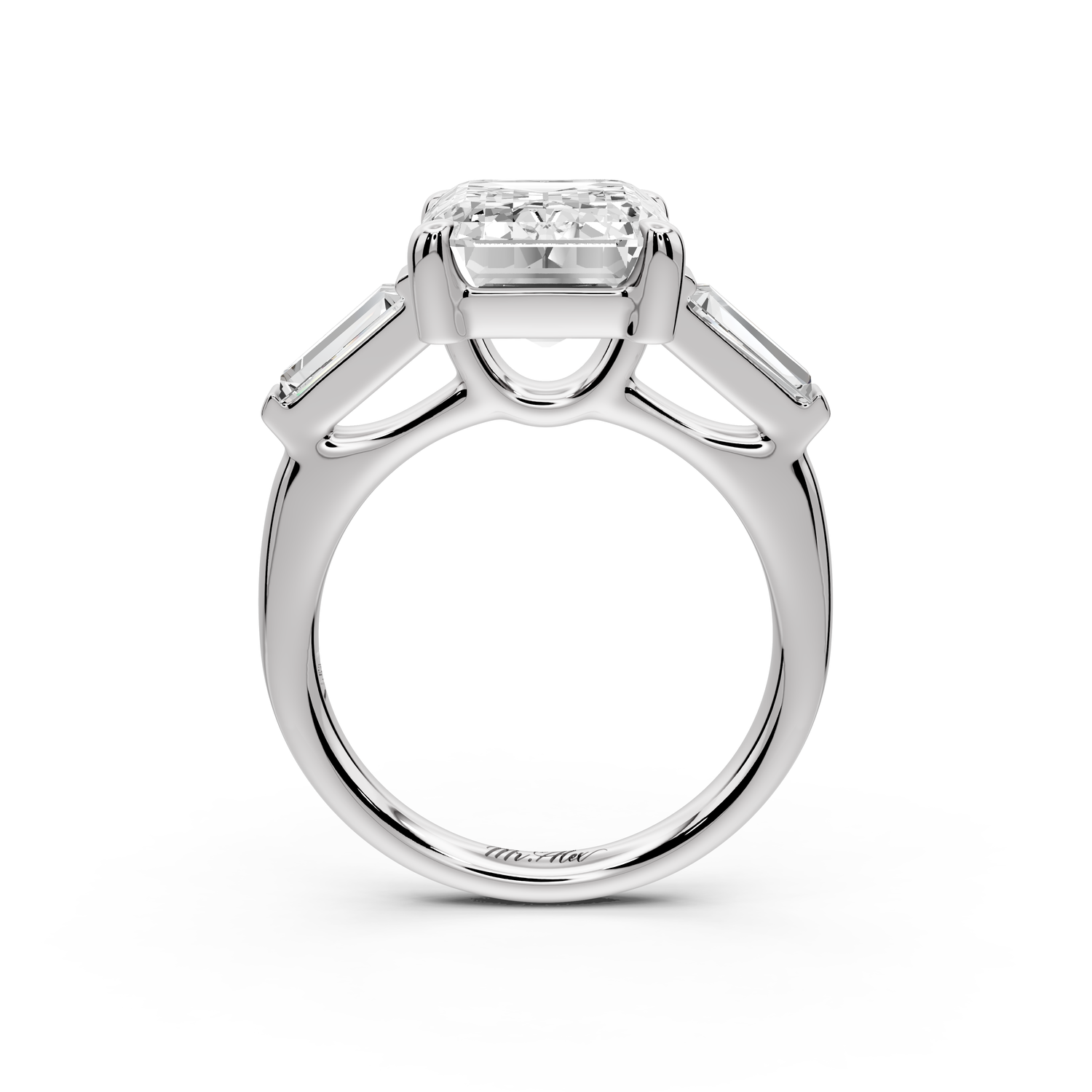 Naomi - 5ct 14k white gold emerald diamond with Tapered Baguettes side stones Engagement Ring