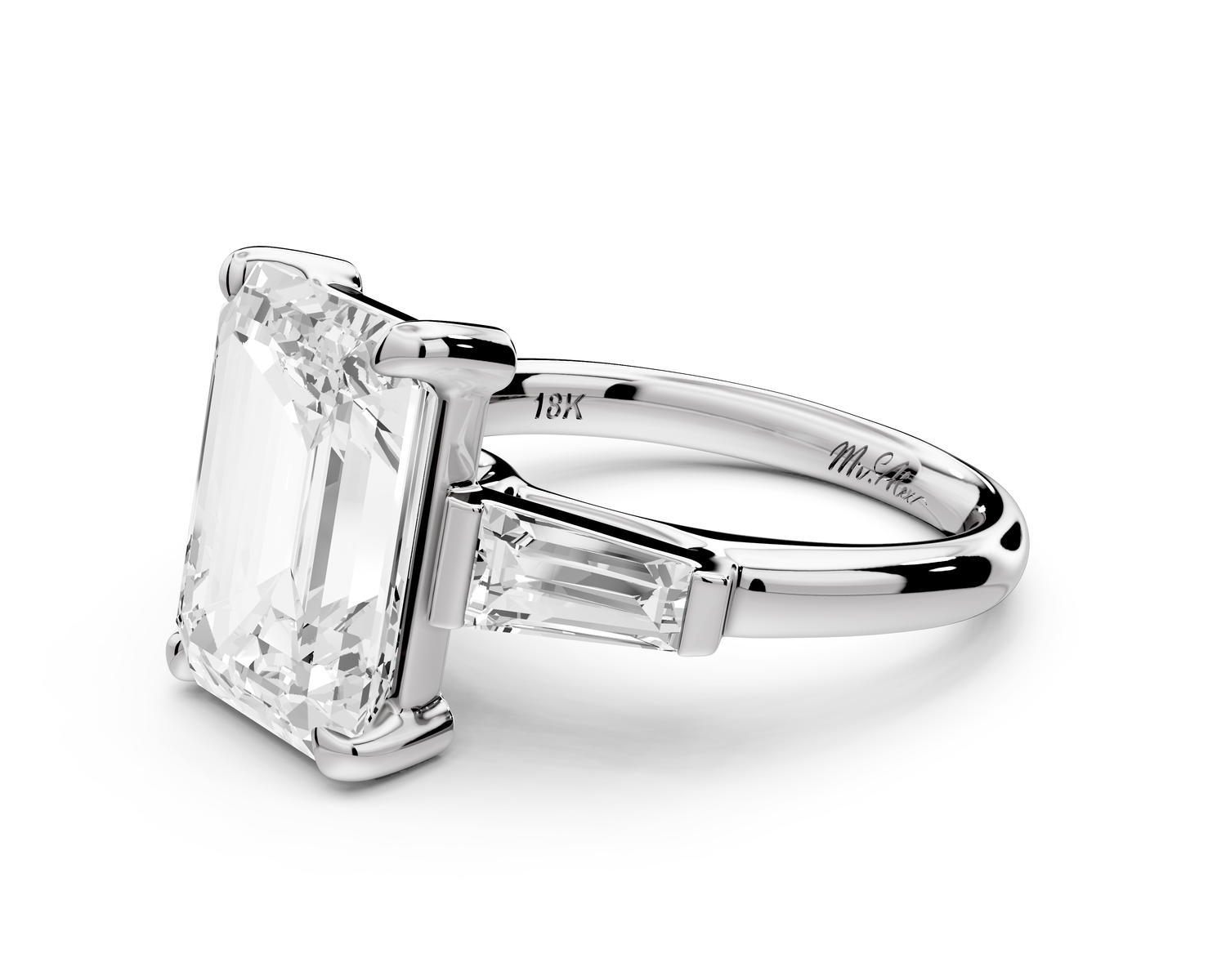Naomi - 5ct 14k white gold emerald diamond with Tapered Baguettes side stones Engagement Ring