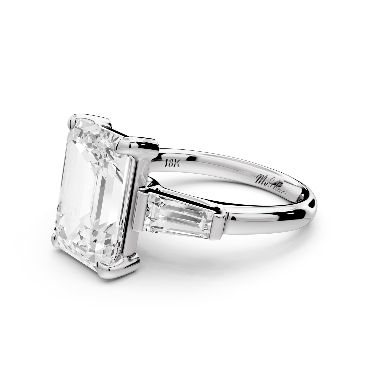 Naomi - 5ct 14k white gold emerald diamond with Tapered Baguettes side stones Engagement Ring