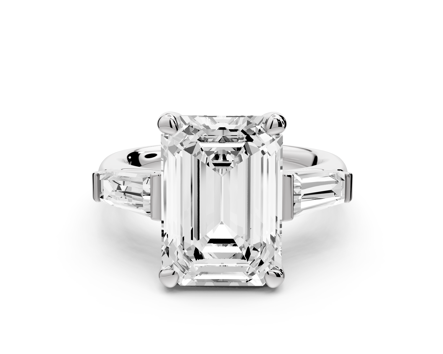 Naomi - 5ct 14k white gold emerald diamond with Tapered Baguettes side stones Engagement Ring