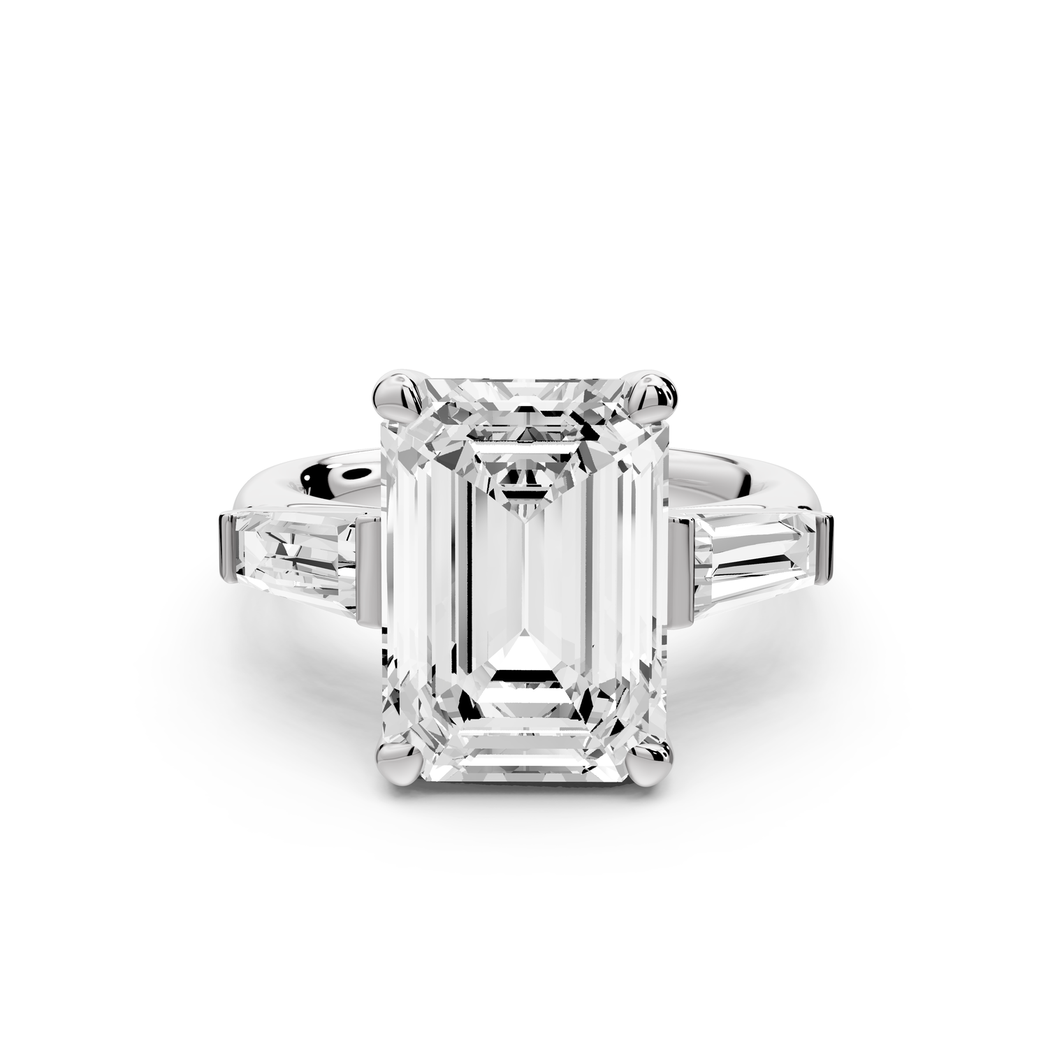 Naomi - 5ct 14k white gold emerald diamond with Tapered Baguettes side stones Engagement Ring