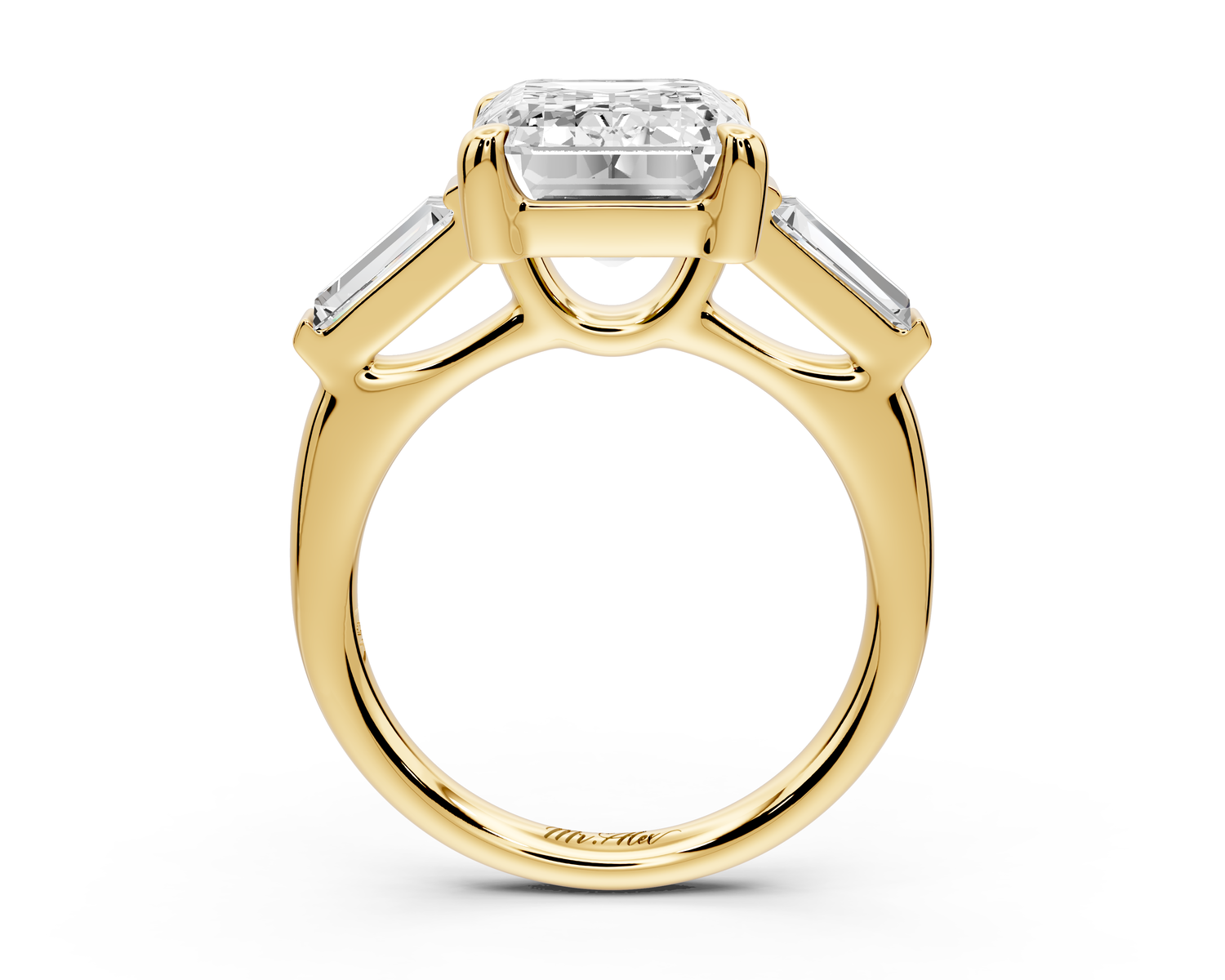 Naomi - 5ct 14k yellow gold emerald diamond with Tapered Baguettes side stones Engagement Ring