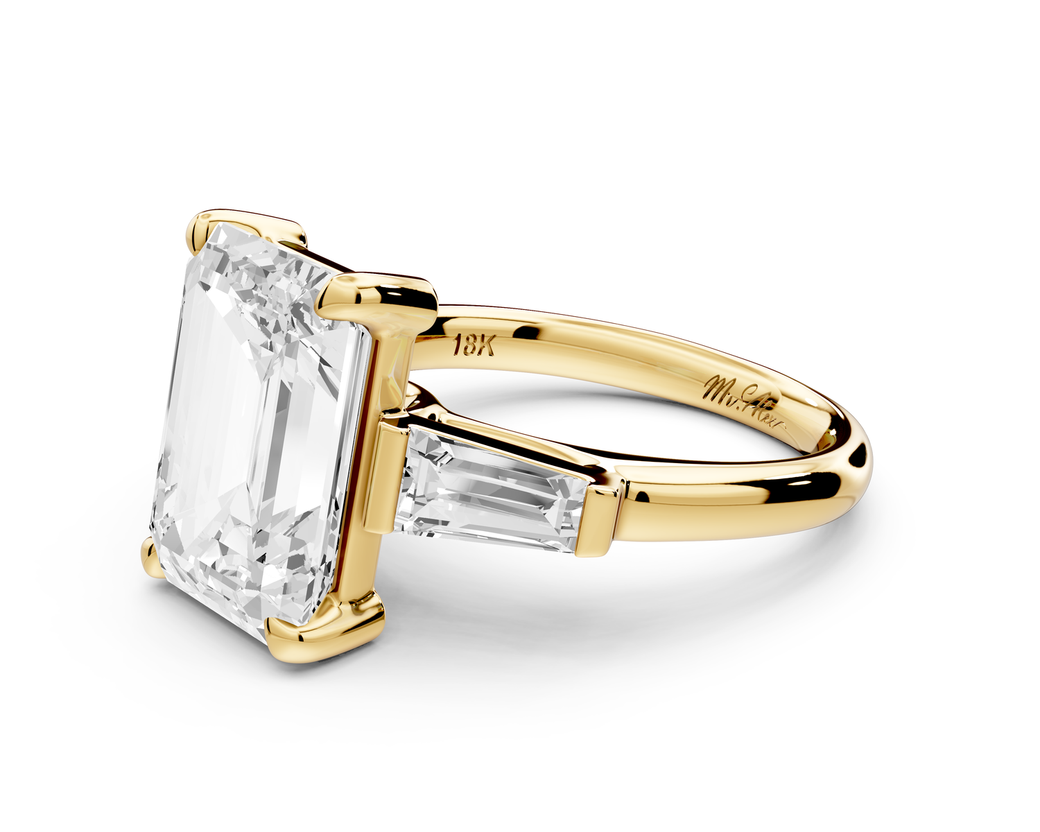 Naomi - 5ct 14k yellow gold emerald diamond with Tapered Baguettes side stones Engagement Ring