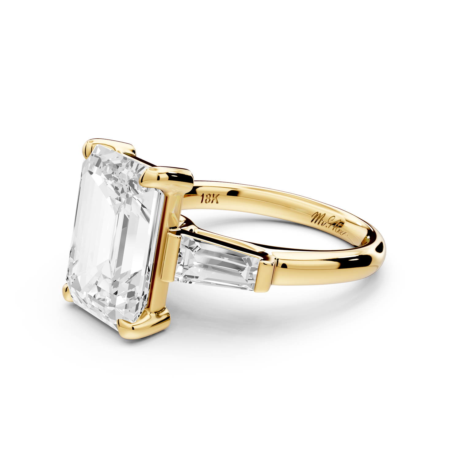 Naomi - 5ct 14k yellow gold emerald diamond with Tapered Baguettes side stones Engagement Ring