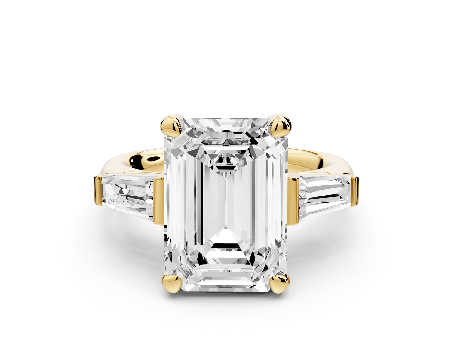 Naomi - 5ct 14k yellow gold emerald diamond with Tapered Baguettes side stones Engagement Ring
