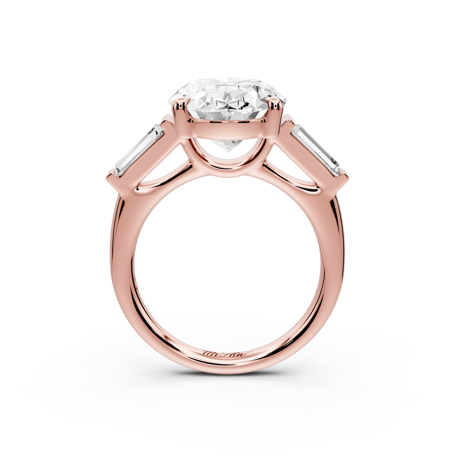 Naomi - 5ct 14k rose gold oval diamond with Tapered Baguettes side stones Engagement Ring