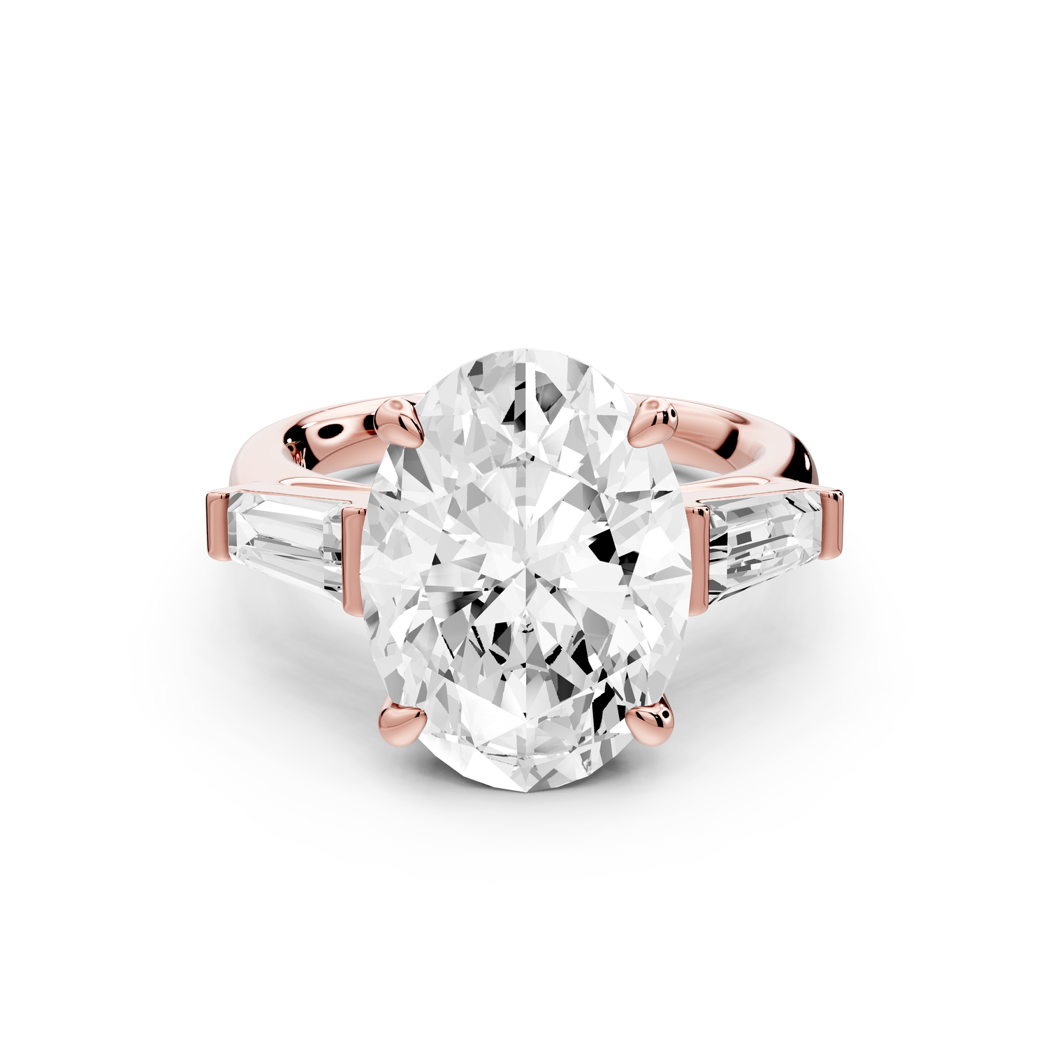 Naomi - 5ct 14k rose gold oval diamond with Tapered Baguettes side stones Engagement Ring
