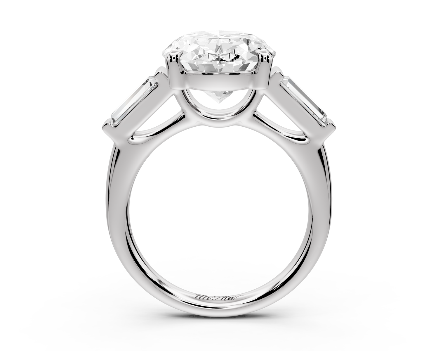 Naomi - 5ct 14k white gold oval diamond with Tapered Baguettes side stones Engagement Ring