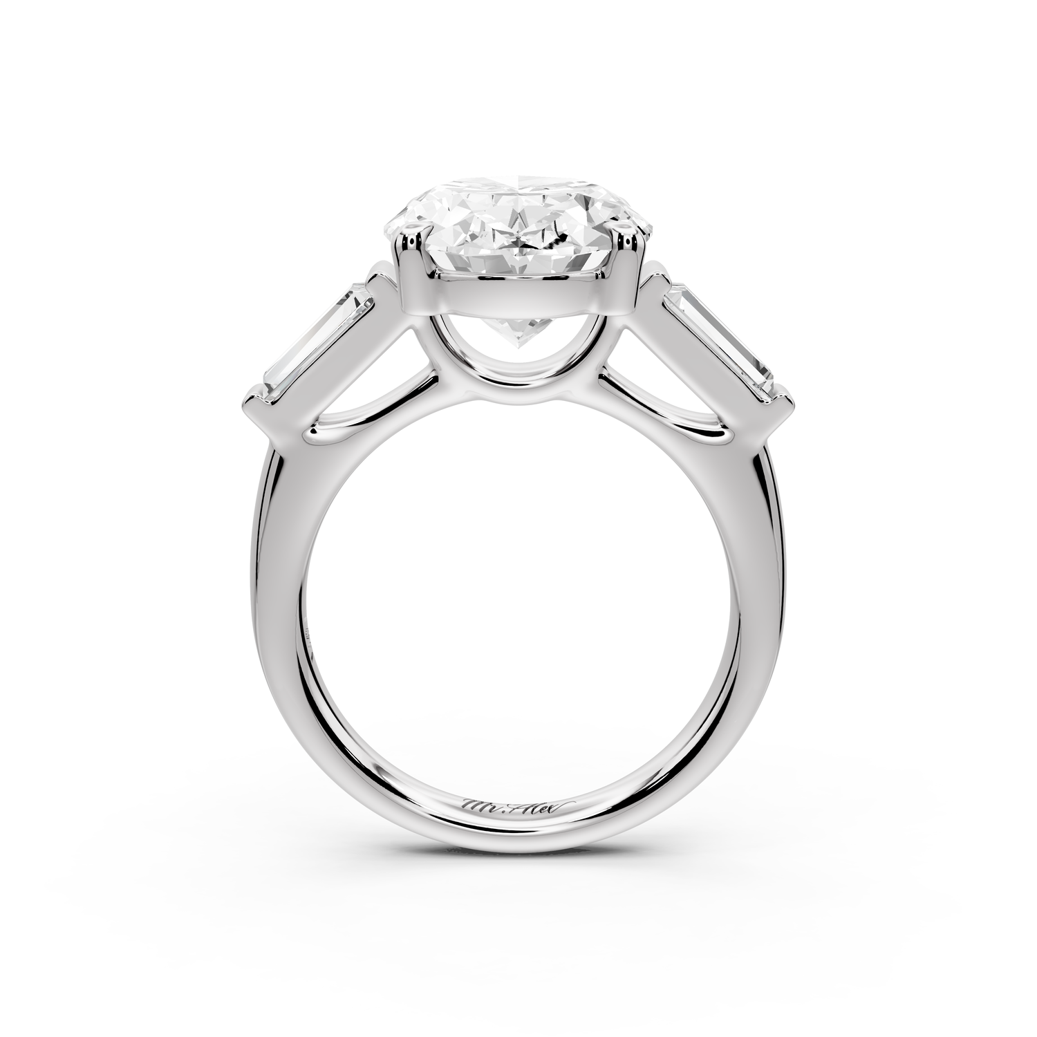 Naomi - 5ct 14k white gold oval diamond with Tapered Baguettes side stones Engagement Ring
