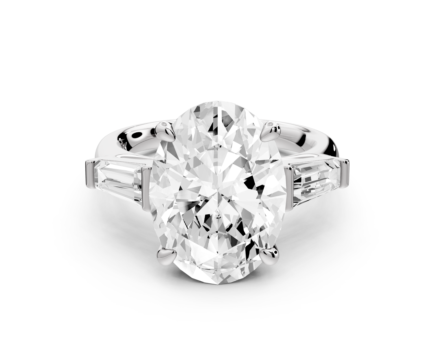 Naomi - 5ct 14k white gold oval diamond with Tapered Baguettes side stones Engagement Ring
