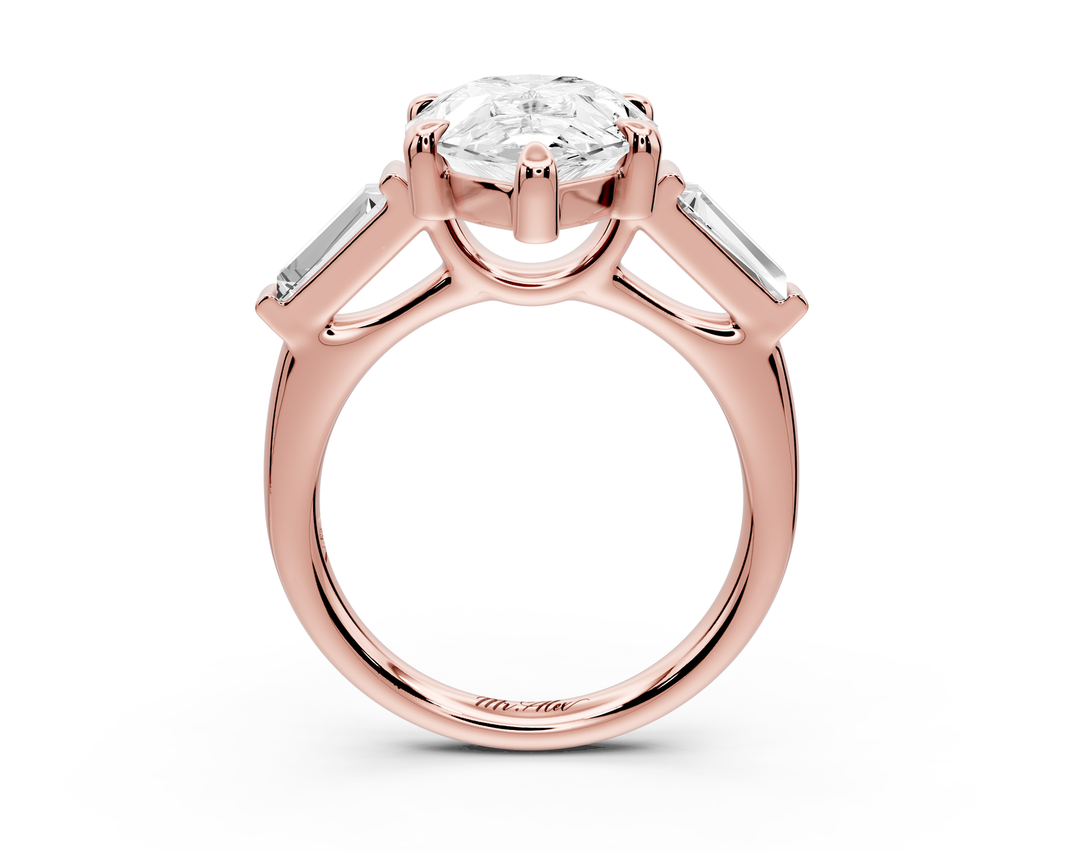 Naomi - 5ct 14k rose gold pear diamond with Tapered Baguettes side stones Engagement Ring