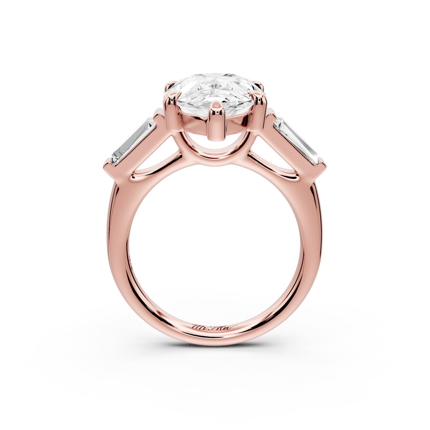 Naomi - 5ct 14k rose gold pear diamond with Tapered Baguettes side stones Engagement Ring