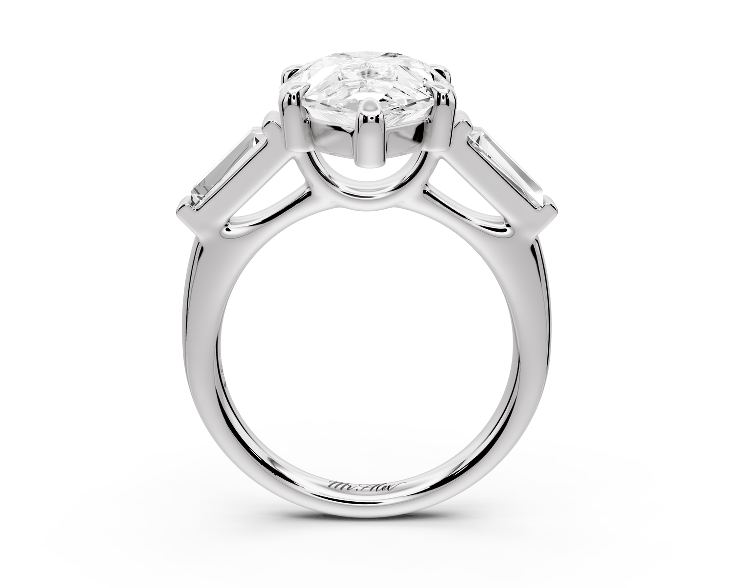 Naomi - 5ct 14k white gold pear diamond with Tapered Baguettes side stones Engagement Ring