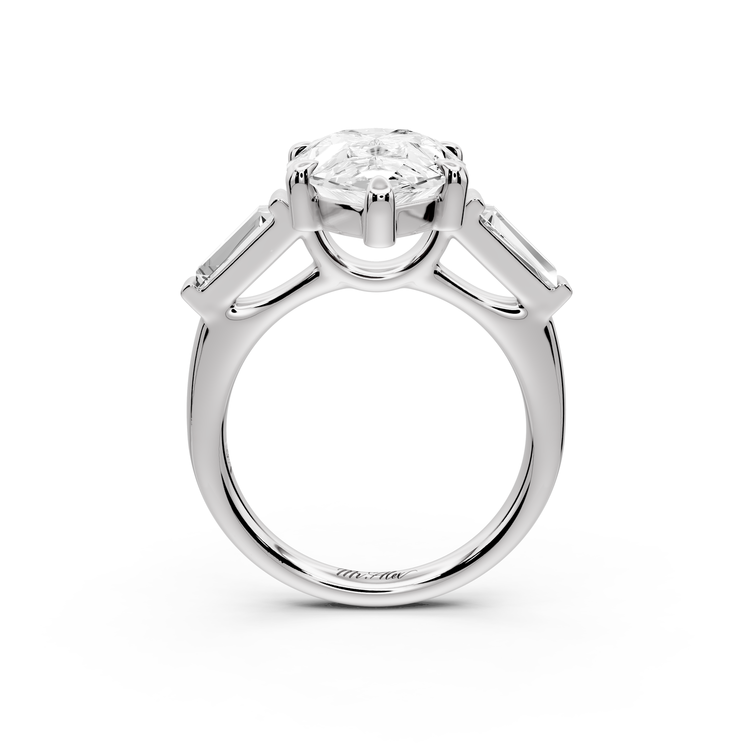Naomi - 5ct 14k white gold pear diamond with Tapered Baguettes side stones Engagement Ring