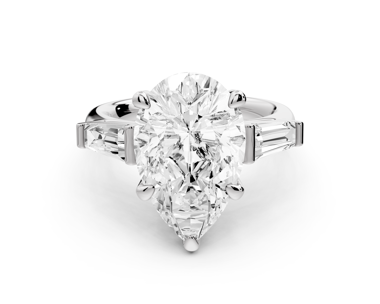 Naomi - 5ct 14k white gold pear diamond with Tapered Baguettes side stones Engagement Ring