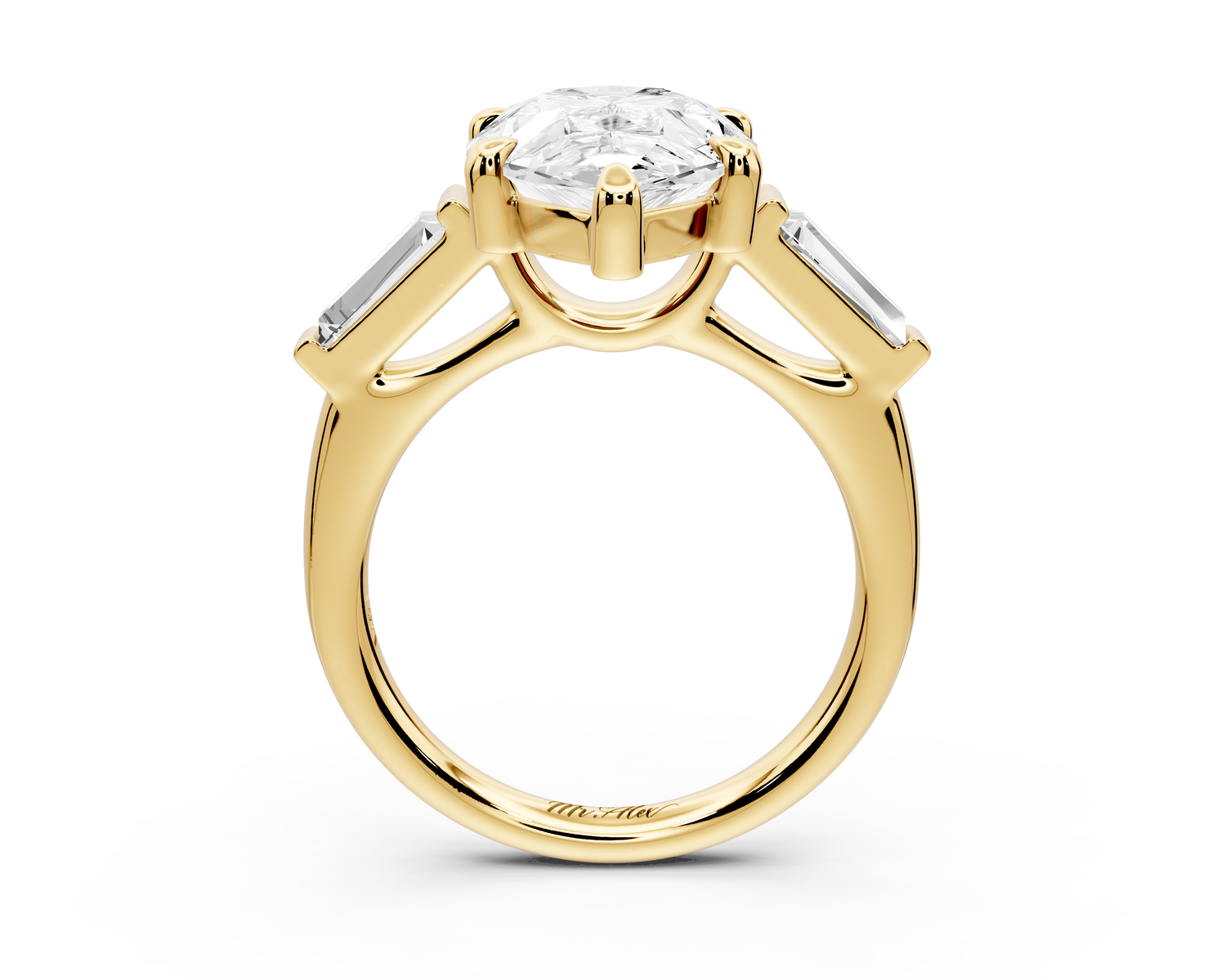 Naomi - 5ct 14k yellow gold pear diamond with Tapered Baguettes side stones Engagement Ring
