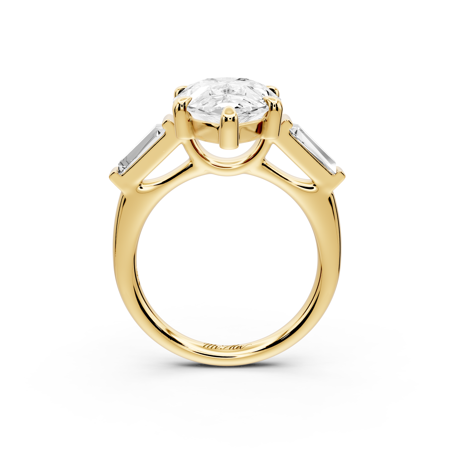 Naomi - 5ct 14k yellow gold pear diamond with Tapered Baguettes side stones Engagement Ring