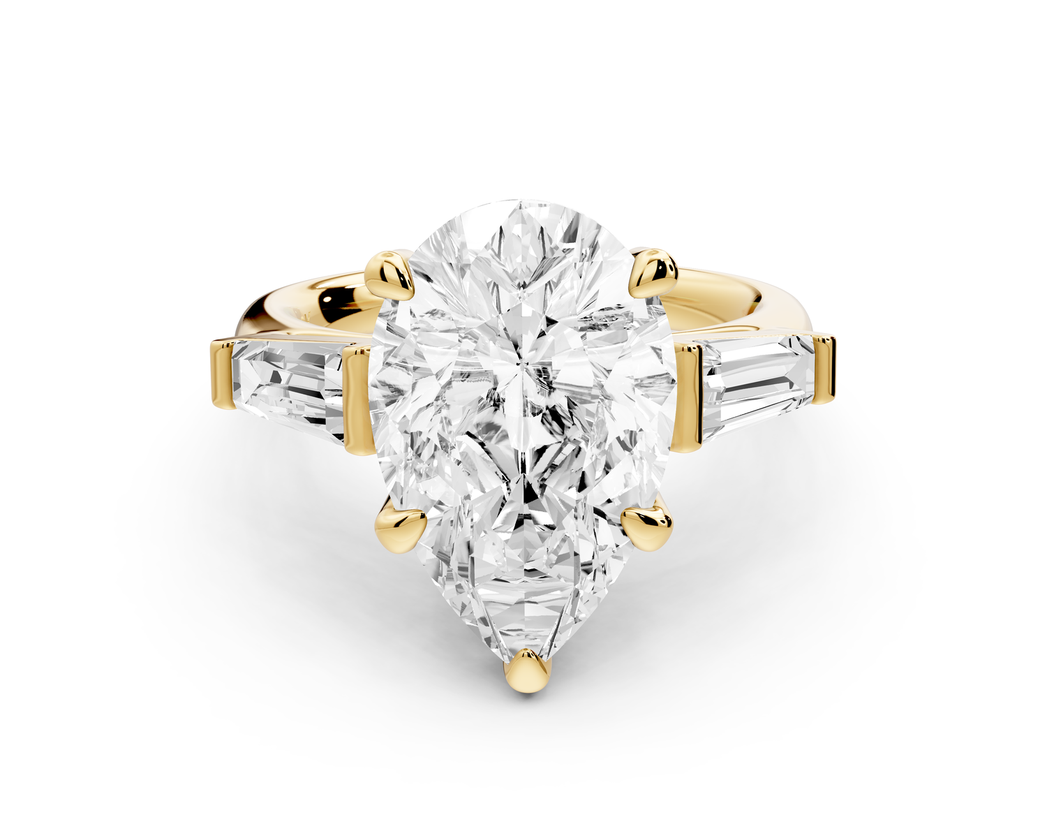Naomi - 5ct 14k yellow gold pear diamond with Tapered Baguettes side stones Engagement Ring