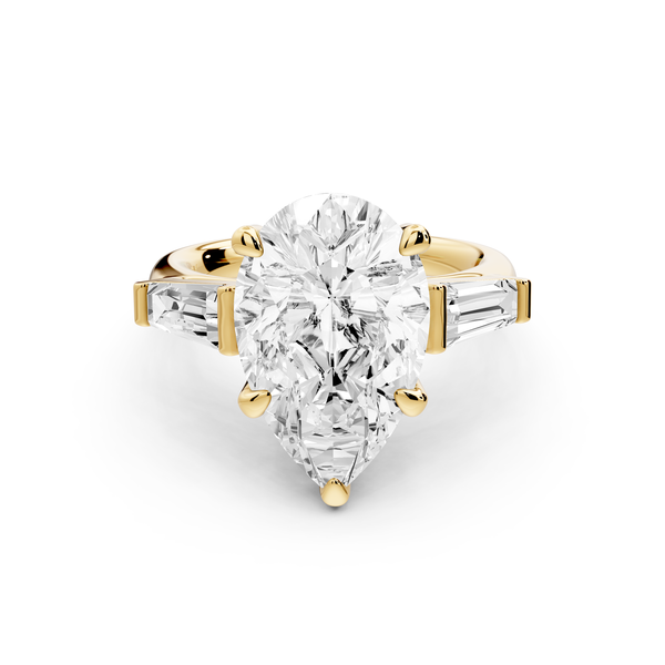 Naomi - 5ct 14k yellow gold pear diamond with Tapered Baguettes side stones Engagement Ring