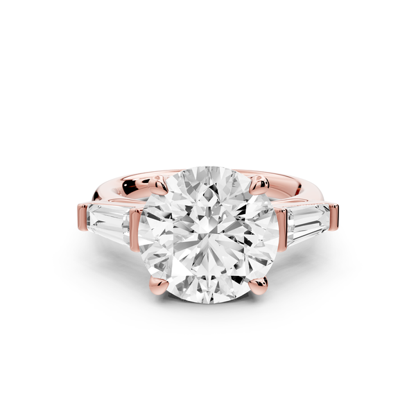 Naomi - 5ct 14k rose gold round diamond with Tapered Baguettes side stones Engagement Ring