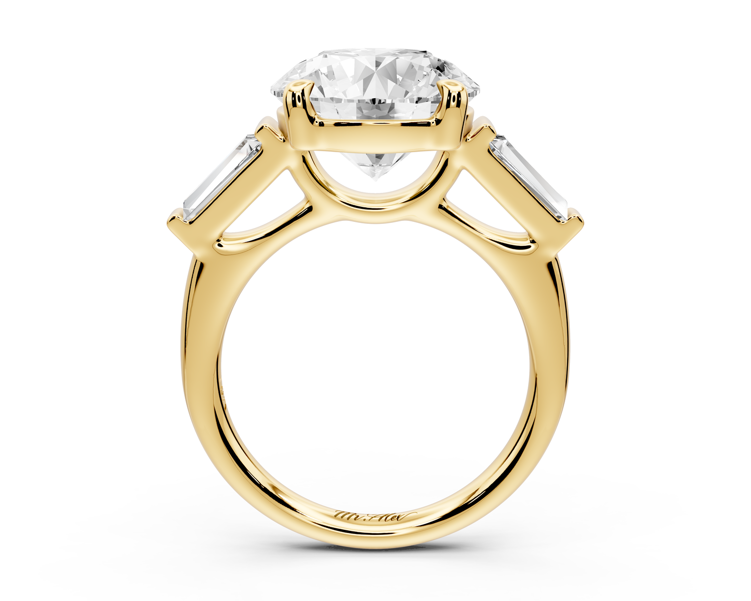 Naomi - 5ct 14k yellow gold round diamond with Tapered Baguettes side stones Engagement Ring