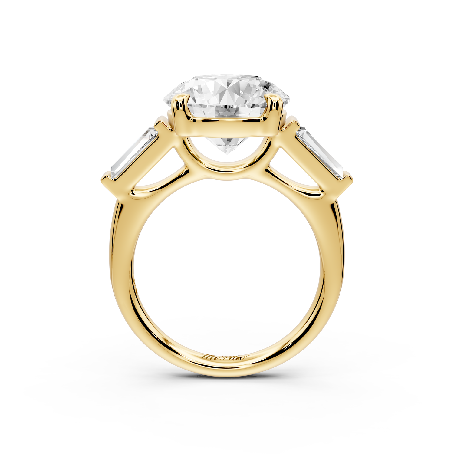 Naomi - 5ct 14k yellow gold round diamond with Tapered Baguettes side stones Engagement Ring