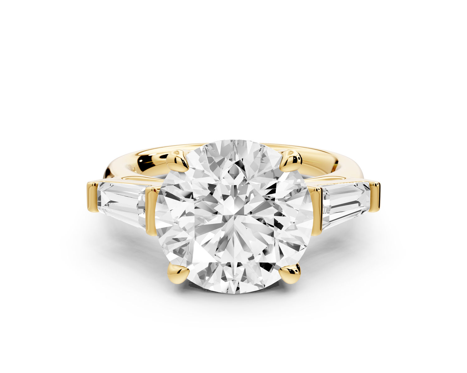Naomi - 5ct 14k yellow gold round diamond with Tapered Baguettes side stones Engagement Ring