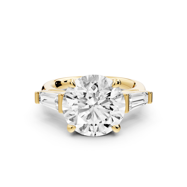 Naomi - 5ct 14k yellow gold round diamond with Tapered Baguettes side stones Engagement Ring