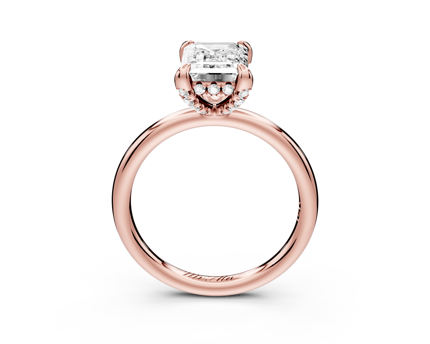 Shira - 2ct 14k rose gold emerald diamond with hidden halo and diamond crown talon prong solitaire Engagement ring