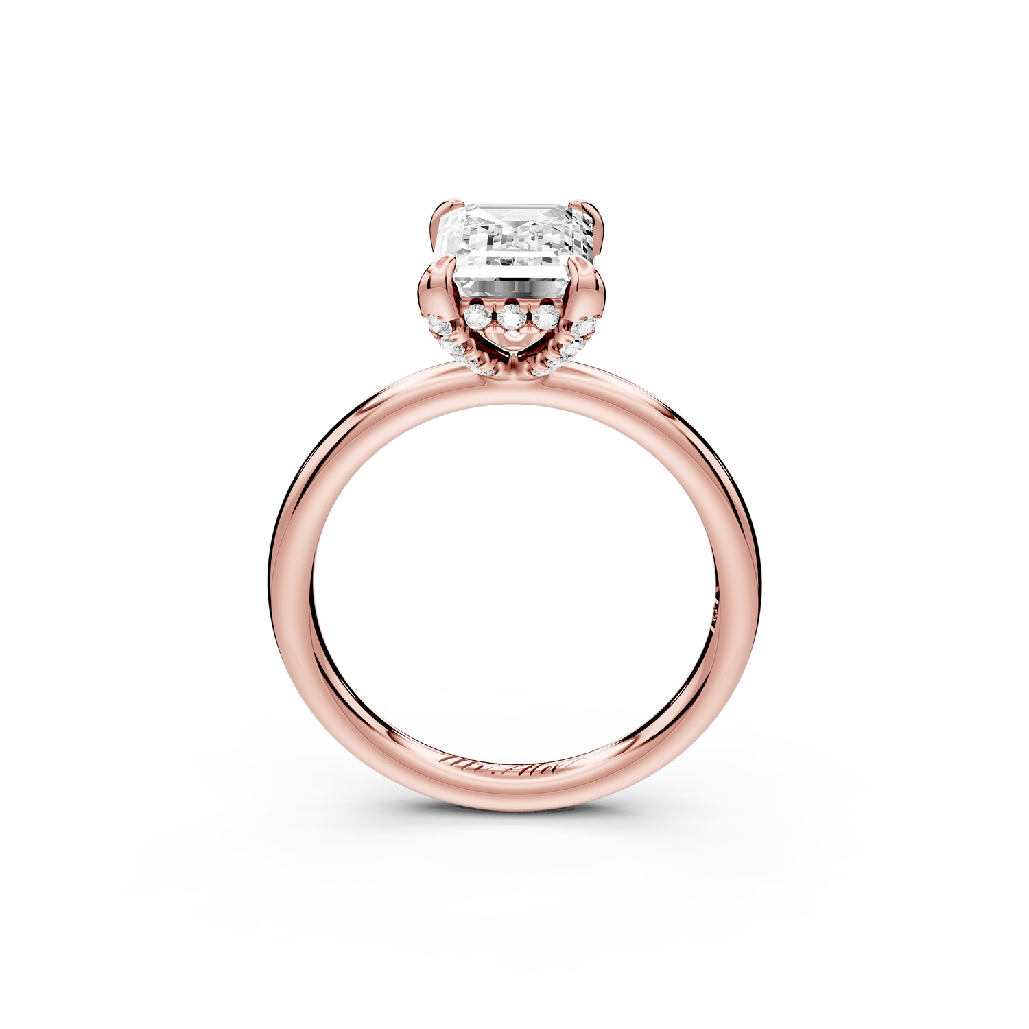 Shira - 2ct 14k rose gold emerald diamond with hidden halo and diamond crown talon prong solitaire Engagement ring
