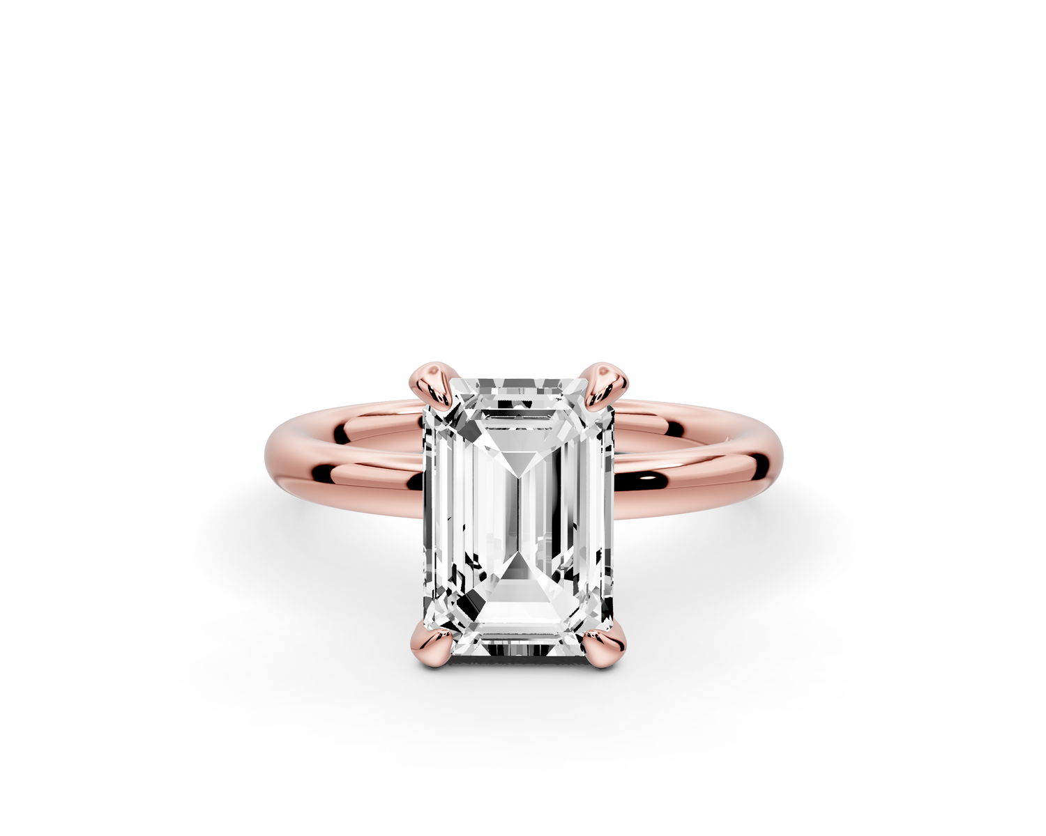 Shira - 2ct 14k rose gold emerald diamond with hidden halo and diamond crown talon prong solitaire Engagement ring