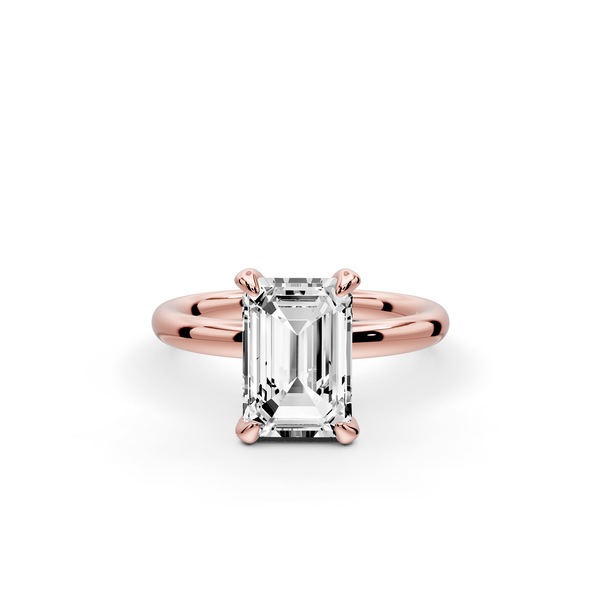 Shira - 2ct 14k rose gold emerald diamond with hidden halo and diamond crown talon prong solitaire Engagement ring