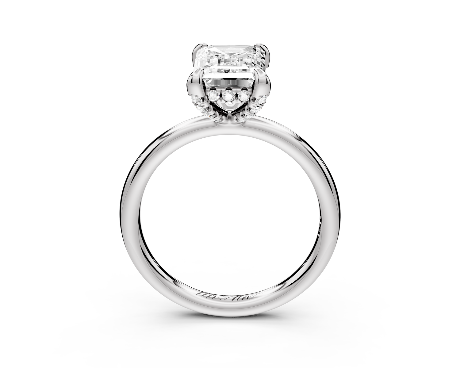 Shira - 2ct 14k white gold emerald diamond with hidden halo and diamond crown talon prong solitaire Engagement ring