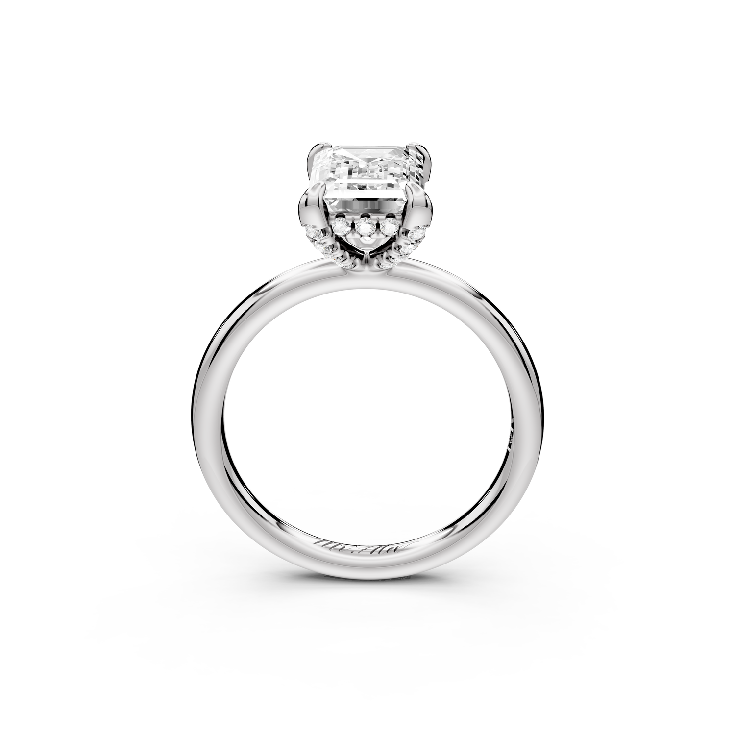 Shira - 2ct 14k white gold emerald diamond with hidden halo and diamond crown talon prong solitaire Engagement ring