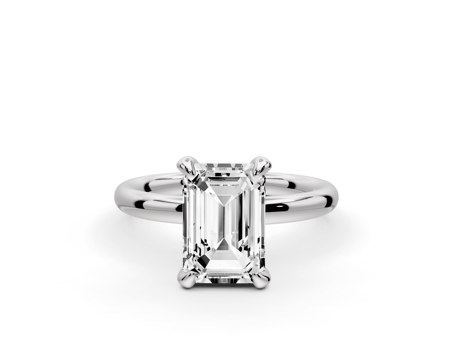 Shira - 2ct 14k white gold emerald diamond with hidden halo and diamond crown talon prong solitaire Engagement ring