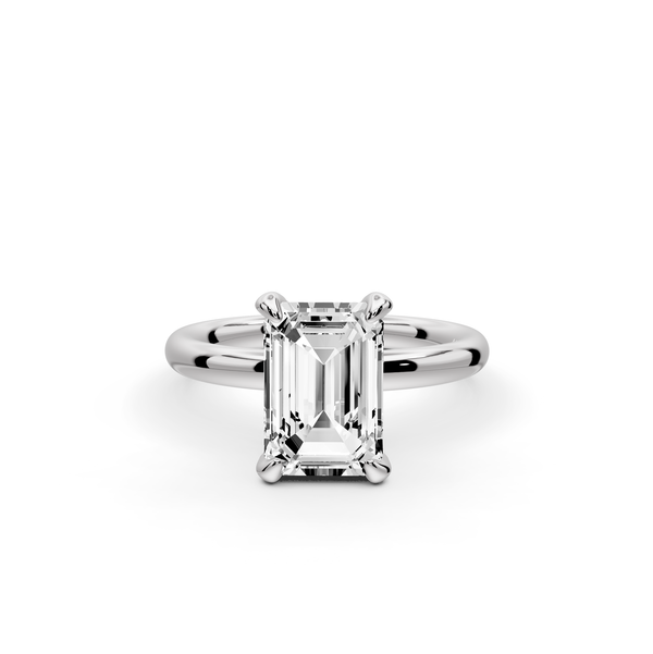 Shira - 2ct 14k white gold emerald diamond with hidden halo and diamond crown talon prong solitaire Engagement ring