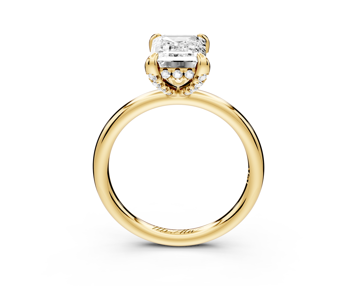 Shira - 2ct 14k yellow gold emerald diamond with hidden halo and diamond crown talon prong solitaire Engagement ring